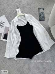 Set957- Set áo đũi trắng mix jum đen