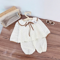 CB390- Combo  2 pijama xô đũi chấm bi vàng be bé gái