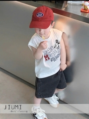 BT816- Bộ áo thun sát nách kèm quần jean xám cho bé TẶNG KÈM MŨ