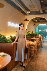 ✨ SET256-Set nâu tay vạt phố kẻ dáng midi