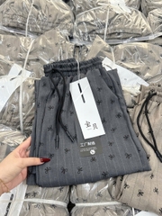 QUAN034-Quần sọc in nơ cạp chun dáng suông dài chuẩn 100cm