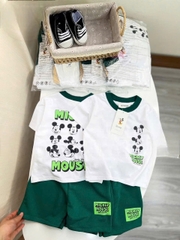 BT287- Bộ MICEY trắng xanh lá áo cotton mix quần cua