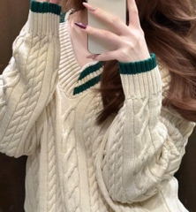 A443- Áo len be viền xanh cổ V nhà máy full tem