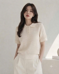 A707- Áo len lỗ cộc tay hoa be hàng nhà máy đủ tem
