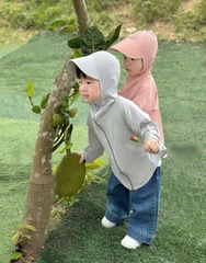 Aokid016-Áo choàng nắng trẻ em 2 màu ghi,hồng mũ to chất mát