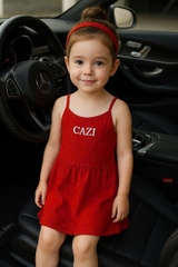 CB365- Combo 2 váy 2 dây bé gái Cazi trắng đỏ chất cotton mát