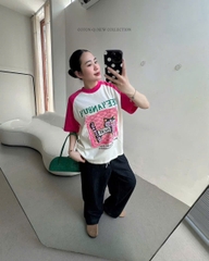 A570- Áo thun suông cộc hồng trắng hàng nhà máy đủ tem