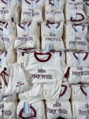 SET487-Set áo thun bo gấu phối quần ống suông rộng be