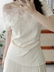 SET738- Set áo tăm đính hoa thủ công phối chân váy trắng 2 lớp