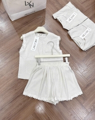 Set871-set áo linen gile phối ren kèm quần short