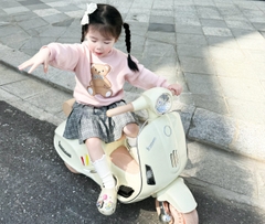 BN088-Bộ áo GẤU nỉ bông mix kèm CV kẻ trẻ em VNXK