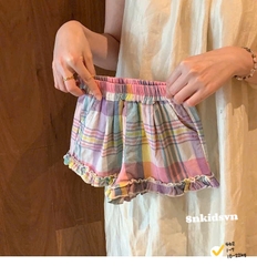 BT854-Bộ kẻ bé gái thêu cổ viền bèo dáng babydoll