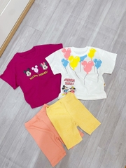 CB117-Combo 2 bộ BONG BÒNG mix legging tăm bé gái đỏ trắng VNXK