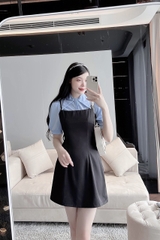 Set gồm váy đen yếm kèm sơ mi xanh trơn ( set rời)