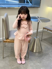 BT744- Bộ len lông nơ trước màu trơn 3 màu bé gái