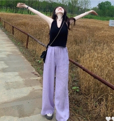 Set672- Set áo thun đen mix Quần đũi tím cạp chun