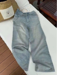 QUAN122- Quần JEANS xanh nhạt suông rộng túi da