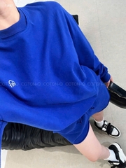 Set725- Set nỉ haida dài tay xanh coban phối quần short