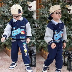 Bt714- Bộ polo phối BEAR xanh phối ghi in pét loại đẹp