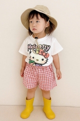 BT595=-Bộ kitty quần kẻ áo cộc chất cotton bé gái