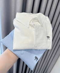 SET501- set sơ mi thêu nơ quần cộc có lót cạp chun chất lien đũi