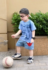 BT456- Bộ áo cotton nhện xanh nhạt mix quần nỉ mì