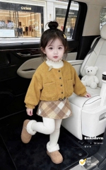 BT827-SEt dạ 3 chi tiết 2 lớp đỏ-vàng bé gái thiết kế