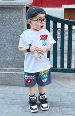 BT483- Bộ captain trắng xanh áo mix quần cua