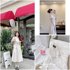DAM136-Váy maxi dáng dài màu trắng tăng kèm đai