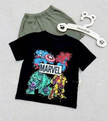 BT173 - Bộ cotton MARVEL loang đen mix quần cua màu rêu