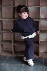 BN111-Bộ nỉ dài tay kéo khoá xanh than phối trắng bé gái