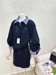 Set760- Set mì màu than áo cổ sơ mi mix CV chữ A xoè