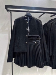 A153-ÁO khoác dạ đen đính nơ cổ tròn ZR