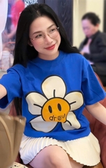 A497-Áo thun đôi mẹ con màu xanh dương hoa trắng
