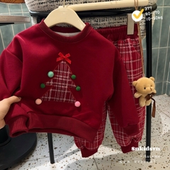 Bt753- Bộ nỉ hai da Noel 2 màu đính nổi đỏ- trắng