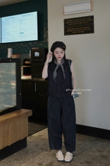 Quan078- Quần baggy jean xanh than viền sọc