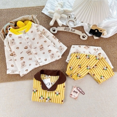 BT1086- Combo 2 bộ pijama vàng trắng cổ đức-cổ tròn