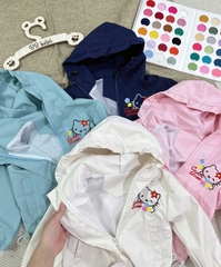AOKID03-Áo gió 2 lớp lót lưới có mũ KITTY bé gái 4 màu