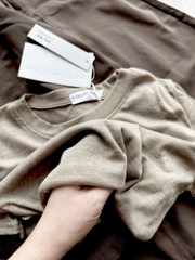 Set788- Set nâu kèm khăn chất cotton mịn mix quần bom đậm màu