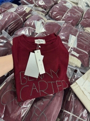 SET483-Set áo thun suông đỏ phối quần ống rộng ren