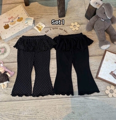 BT1062-Combo 2 quần  loe phối bèo cho bé 8-25kg