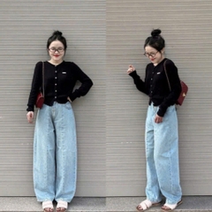 Quan095-Quần jean suông 2 màu xanh và nâu dài 100cm TẶNG KÈM ĐAI