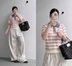 A759- Áo len cộc thêu tim viền tím đủ tem Camilla