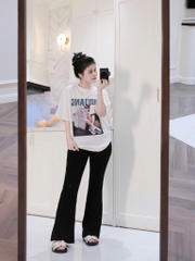 QUAN120- Quần loe đen vải umi co dãn mềm dài 102cm