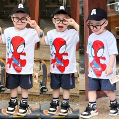 BT300- Bộ nhện ĐỎ quần Than bé trai áo cotton mix quần cua