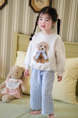 BN159-Bộ nỉ GẤU KẺ XANH bé gái VNXK