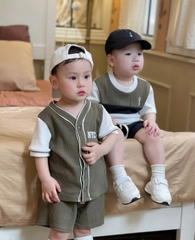 CB255-Combo 2 bộ viền tắng rêu be trai chất tổ ong loại đẹp