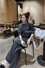 Set823- Set nỉ díp lông thỏ màu xám phối quần suông