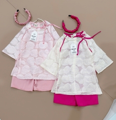 SETKID013-Set áo dài bé gái thêu hoa tặng kèm xược + vòng ngọc