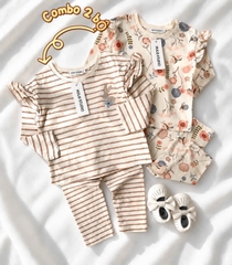 BT1070-Combo bộ nỉ dài tay béo hoa nâu bé 8-25kg